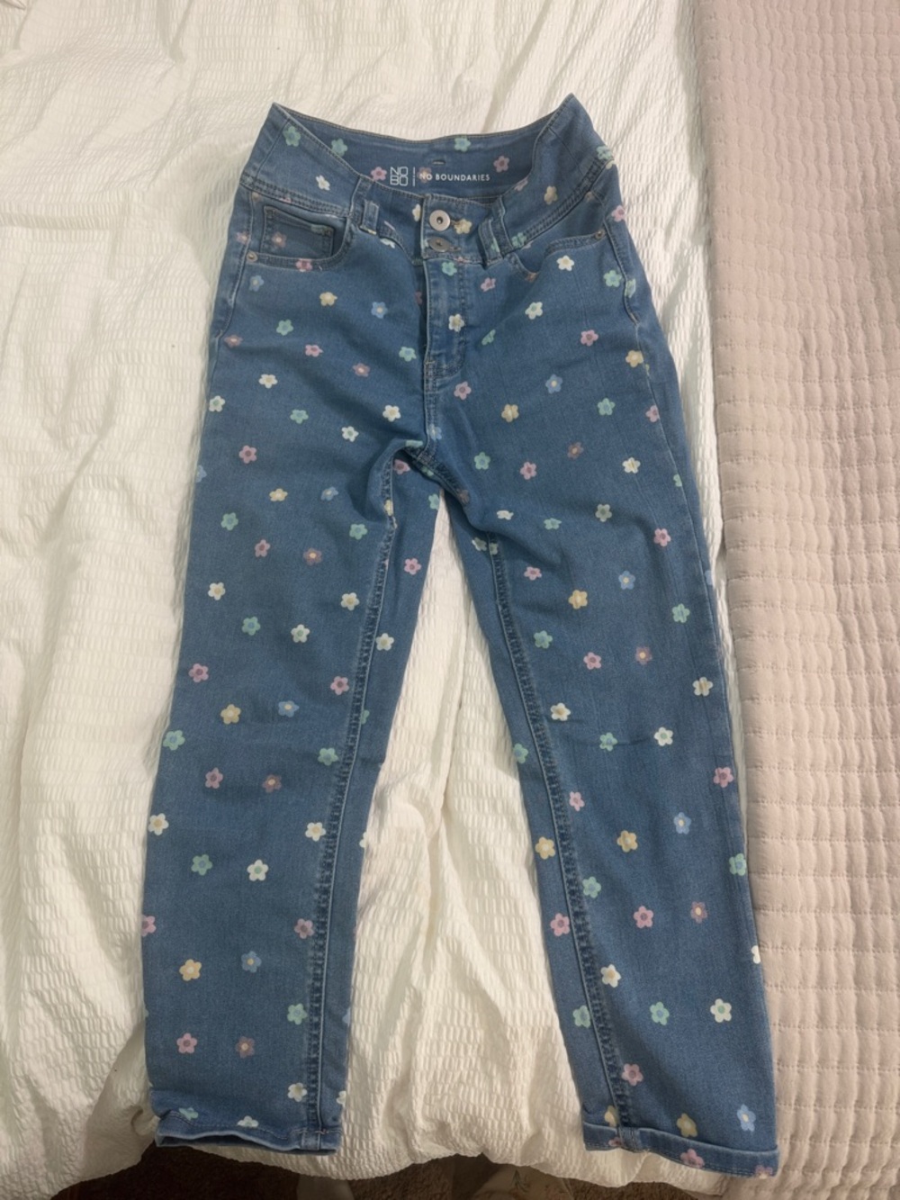 No Boundaries Blue Skinny Jeans with Pastel Floral Print